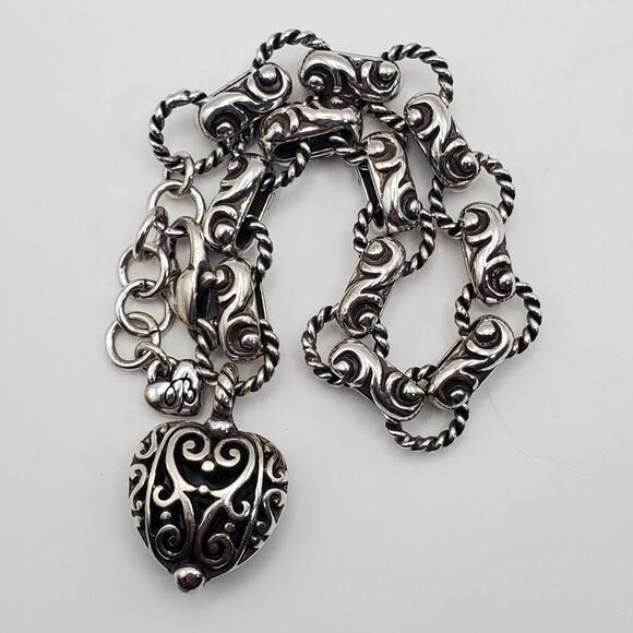 Brighton Bibi Heart Thick Ornate Chain Silver Plate Bracelet 7-8" - Picture 5 of 9